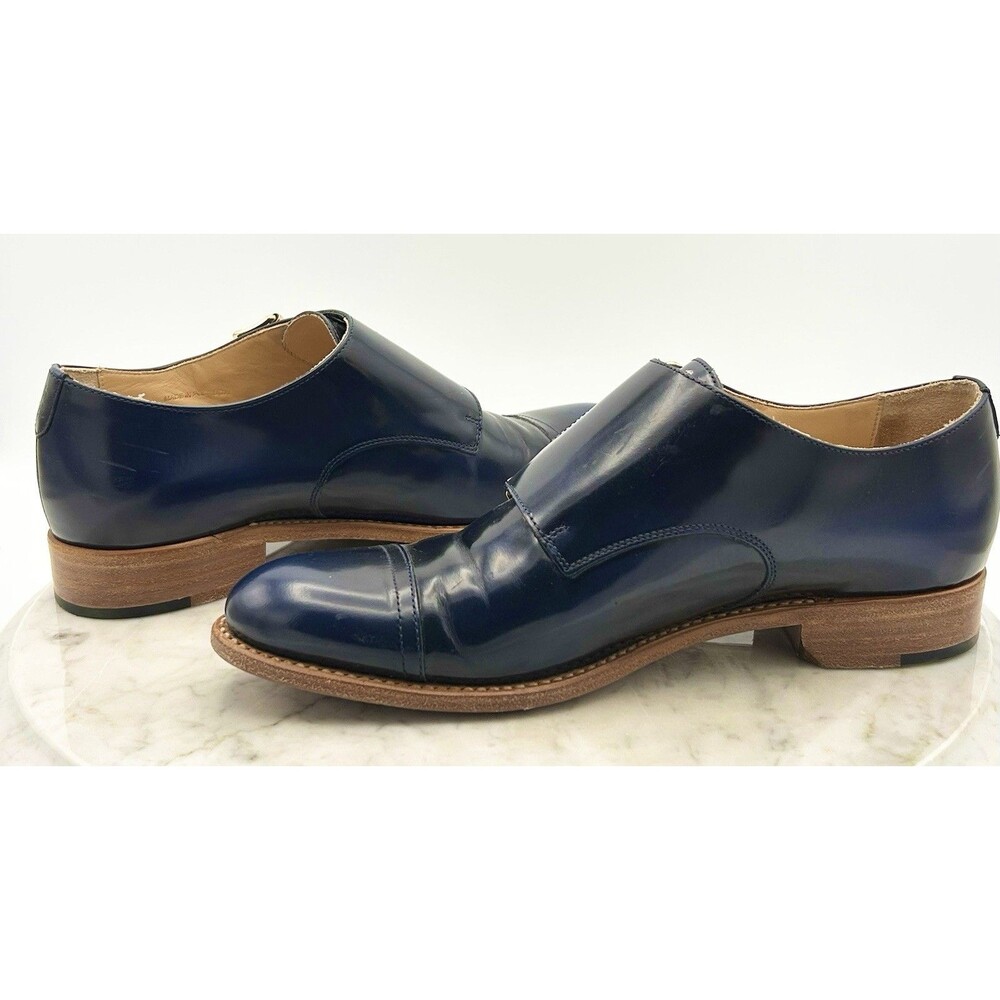 The Office Of ANGELA SCOTT French Navy Blue Leather Monkstrap Shoes 38 Mr. Colin - Picture 7 of 10